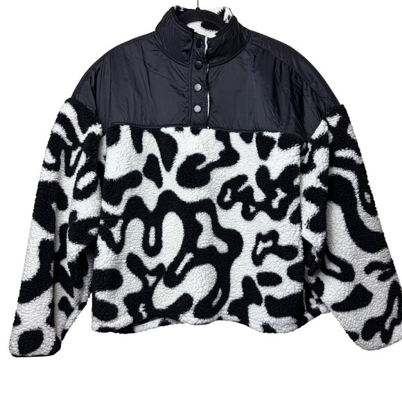 Grayson Threads Faux Fur Black & White Pullover Sherpa Jacket - Size Large - Picture 1 of 6